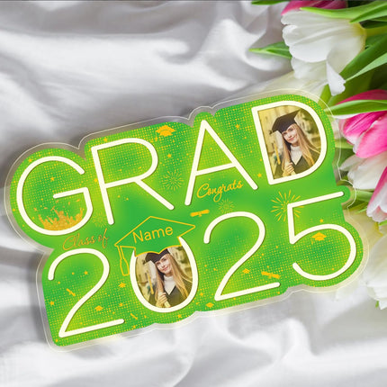 UUBAO Personalized Graduation Gift Neon Signs Congrats Grad LED Light Signs with Photo 2025 Party Backdrop Light Sign Decor (Light Green)