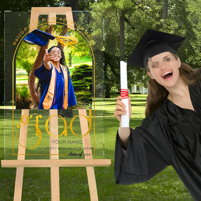 UUBAO Customized Welcome Sign for Graduation Party Personalized Acrylic Sign with Photo Name Class of 2025 Graduation Decor(Arch)