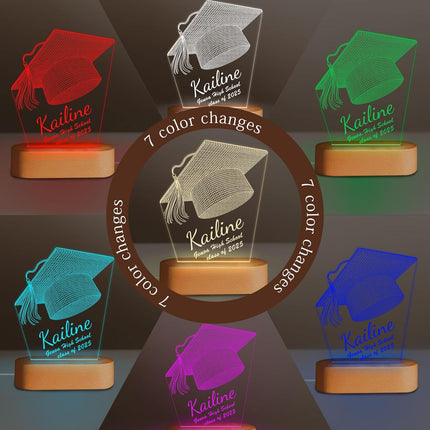 UUBAO Personalized Graduation Lamp Gifts for Her or Him Class of 2025 Custom Name College & Year Congrats Grad 3D Illusion Night Light Decoration for High School Graduation or University (Mortarboard)