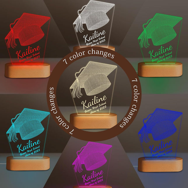 UUBAO Personalized Graduation Lamp Gifts for Her or Him Class of 2025 Custom Name College & Year Congrats Grad 3D Illusion Night Light Decoration for High School Graduation or University (Mortarboard)