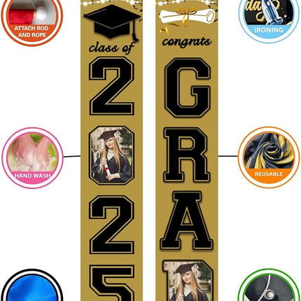 UUBAO Custom Graduation Party Decorations 2025 Personalization Congrats Grad Banner Graduation Front Door Porch Sign Backdrop(Champagne)