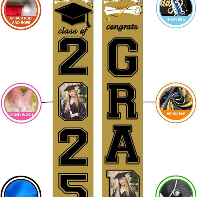 UUBAO Custom Graduation Party Decorations 2025 Personalization Congrats Grad Banner Graduation Front Door Porch Sign Backdrop(Champagne)