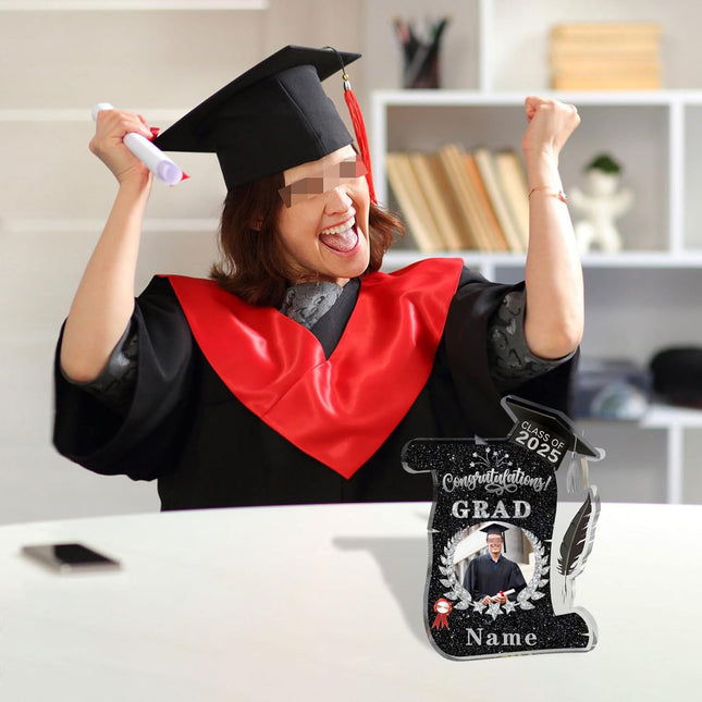 UUBAO Personalized Graduation Gift Class of 2025 Desk Paperweight Farewell Memorial Decorative Signs Plaques with Photo (Black and Silver)