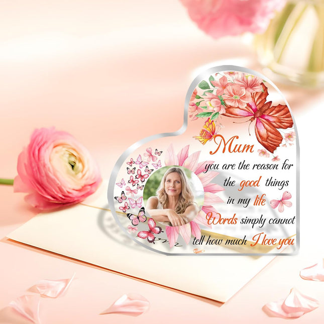 UUBAO Custom Mother’s Day Personalized Acrylic Plaque with Photos Name Gifts for Mom (Flower Heart)