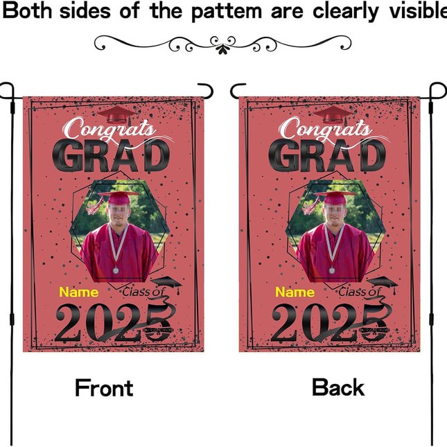 UUBAO Custom Graduation Garden Flag with Photo Class of 2025 Congrats Grad Double Sided Yard Flag Decorative Gifts (Pink)