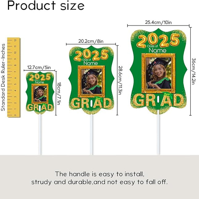 UUBAO Personalized Graduation Double Sided Face Fan Class of 2025 Customized Graduation Head Face Cutout with Handle Fun Photo Prop Supplies(Dark Green)