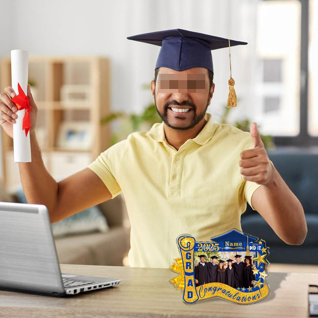 UUBAO Customized Graduation Plaque with Photo Crystal Desktop Keepsake Gift (Blue and Gold)