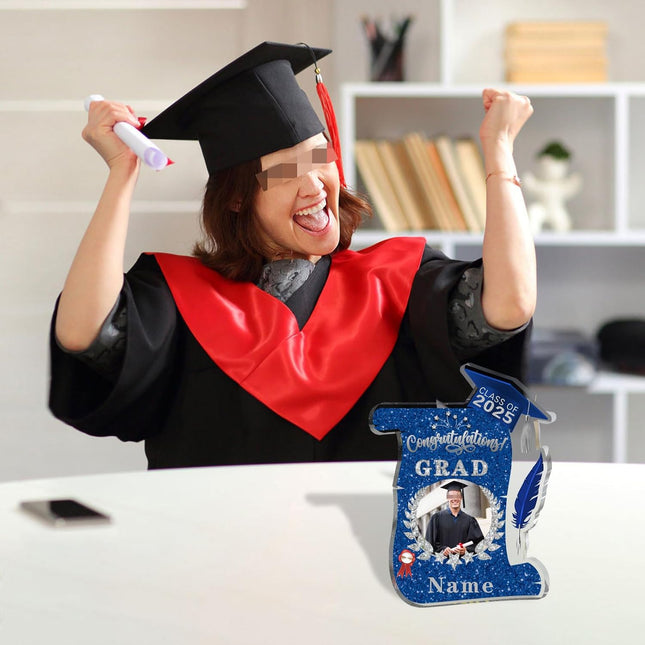UUBAO Personalized Graduation Gift Class of 2025 Desk Paperweight Farewell Memorial Decorative Signs Plaques with Photo (Blue and Silver)