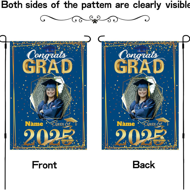 UUBAO Custom Graduation Garden Flag with Photo Class of 2025 Congrats Grad Double Sided Yard Flag Decorative Gifts (Blue and Gold)