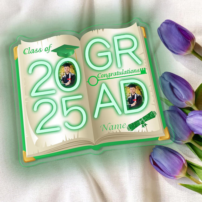 UUBAO Personalized Graduation Gift Neon Signs Congrats Grad LED Light Signs with Photo 2025 Party Backdrop Light Sign Decor (Dark Green)