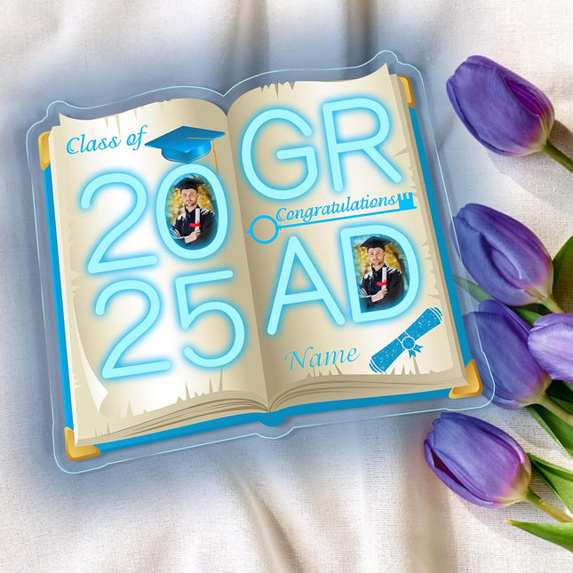 UUBAO Personalized Graduation Gift Neon Signs Congrats Grad LED Light Signs with Photo 2025 Party Backdrop Light Sign Decor (Sky Blue)