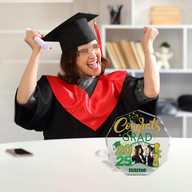 UUBAO Personalized Graduation Gift Class of 2025 Desk Paperweight Farewell Memorial Decorative Signs Plaques with Photo (Dark Green)