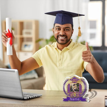 UUBAO Customized Graduation Plaque with Single Picture Custom Picture 2025 Congrats Grad Crystal Desktop Farewell Keepsake Gift (Purple)