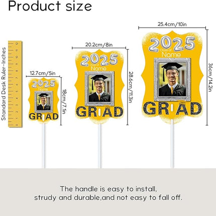UUBAO Personalized Graduation Double Sided Face Fan Class of 2025 Customized Graduation Head Face Cutout with Handle Fun Photo Prop Supplies(Yellow)