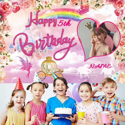 UUBAO Custom Princess Castle Happy Birthday Party Decorations Supplies Personalized Pink Royal Backdrop Banner for Girl