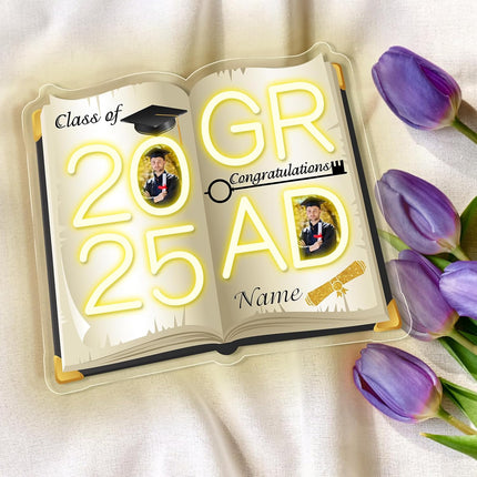 UUBAO Personalized Graduation Gift Neon Signs Congrats Grad LED Light Signs with Photo 2025 Party Backdrop Light Sign Decor (Black and Gold)