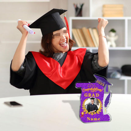 UUBAO Personalized Graduation Gift Class of 2025 Desk Paperweight Farewell Memorial Decorative Signs Plaques with Photo (Purple)