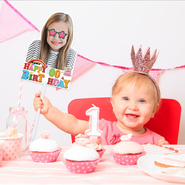 UUBAO Personalized Happy Birthday Photo Prop Face Fan Customized Double Sided Fun Supplies(Colorful Children)