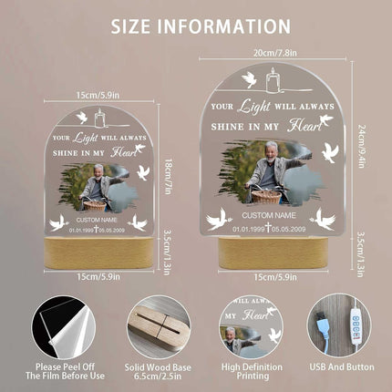 UUBAO Personalized Memorial Gift Photo Night Light Customized Light Up Acrylic Plaque Lamp Sympathy Bereavement Remembrance Gift(Peace Dove)