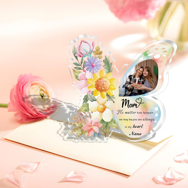 UUBAO Custom Mother‘s Day Personalized Acrylic Plaque with Photos Name Gifts for Mom (Butterfly)
