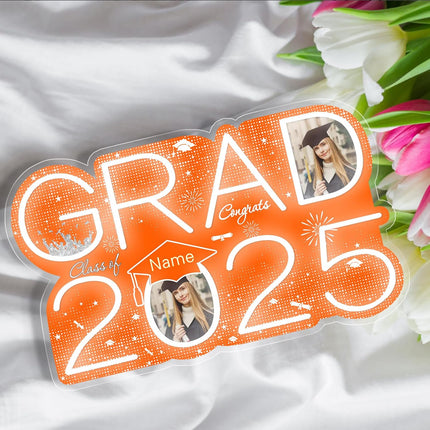 UUBAO Personalized Graduation Gift Neon Signs Congrats Grad LED Light Signs with Photo 2025 Party Backdrop Light Sign Decor (Orange)