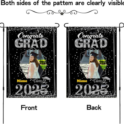UUBAO Custom Graduation Garden Flag with Photo Class of 2025 Congrats Grad Double Sided Yard Flag Decorative Gifts (Black and Silver)