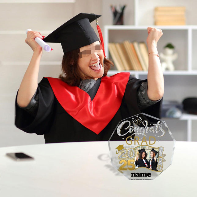 UUBAO Personalized Graduation Gift Class of 2025 Desk Paperweight Farewell Memorial Decorative Signs Plaques with Photo (Champagne)
