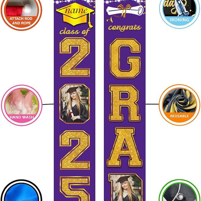 UUBAO Custom Graduation Party Decorations 2025 Personalization Congrats Grad Banner Graduation Front Door Porch Sign Backdrop(Purple and Gold)