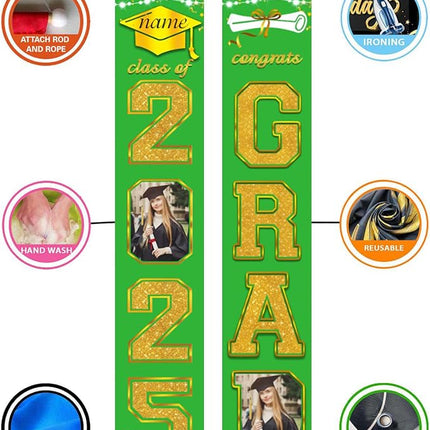UUBAO Custom Graduation Party Decorations 2025 Personalization Congrats Grad Banner Graduation Front Door Porch Sign Backdrop(Light Green and Gold)