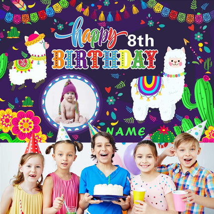 UUBAO Custom Llama Cactus Happy Birthday Party Decorations Supplies Personalized Backdrop Banner