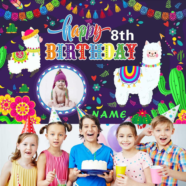 UUBAO Custom Llama Cactus Happy Birthday Party Decorations Supplies Personalized Backdrop Banner
