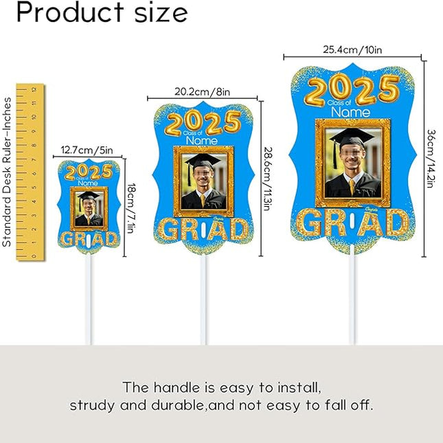 UUBAO Personalized Graduation Double Sided Face Fan Class of 2025 Customized Graduation Head Face Cutout with Handle Fun Photo Prop Supplies(Sky Blue)