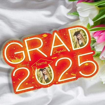 UUBAO Personalized Graduation Gift Neon Signs Congrats Grad LED Light Signs with Photo 2025 Party Backdrop Light Sign Decor (Red)