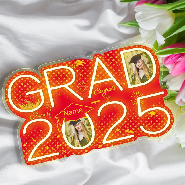 UUBAO Personalized Graduation Gift Neon Signs Congrats Grad LED Light Signs with Photo 2025 Party Backdrop Light Sign Decor (Red)