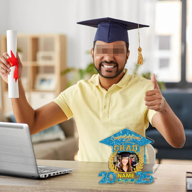 UUBAO Customized Graduation Plaque with Photo Crystal Desktop Keepsake Gift (Sky Blue)