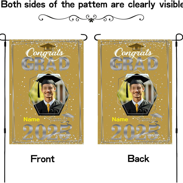 UUBAO Custom Graduation Garden Flag with Photo Class of 2025 Congrats Grad Double Sided Yard Flag Decorative Gifts (Champagne)