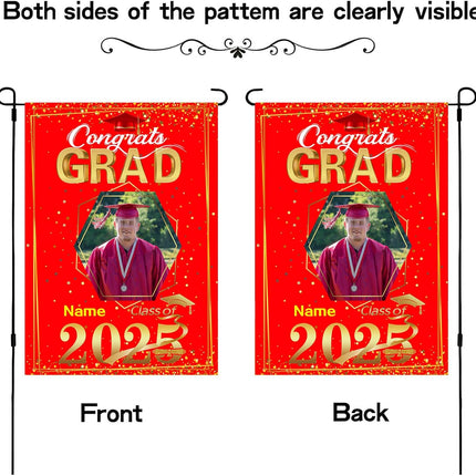 UUBAO Custom Graduation Garden Flag with Photo Class of 2025 Congrats Grad Double Sided Yard Flag Decorative Gifts (Red)