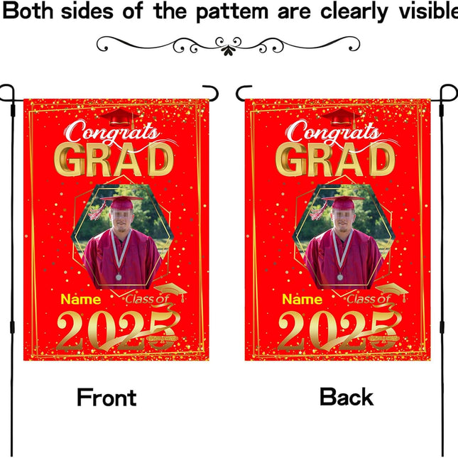 UUBAO Custom Graduation Garden Flag with Photo Class of 2025 Congrats Grad Double Sided Yard Flag Decorative Gifts (Red)