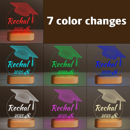 UUBAO Personalized Graduation Lamp Gifts for Her or Him Class of 2025 Custom Name College & Year Congrats Grad 3D Illusion Night Light Decoration for High School Graduation or University (Mortarboard)