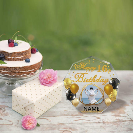 UUBAO Custom Happy Birthday Acrylic Plaque Desktop with Photo Personalized  Birthday Gift Ideas Keepsake Paperweight Sign(Yellow)