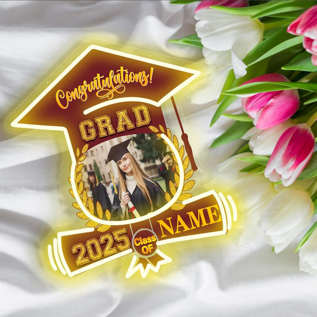 UUBAO Custom Graduation Gift LED Neon Signs Class of 2025 Personalized Photo Congrats Grad USB Powered (Maroon)