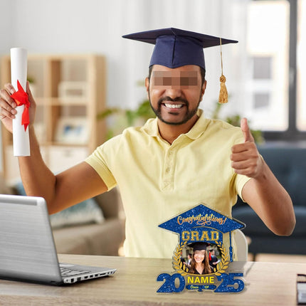 UUBAO Customized Graduation Plaque with Photo Crystal Desktop Keepsake Gift (Blue and Gold)
