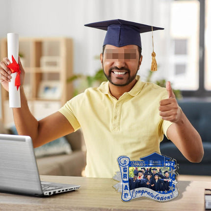 UUBAO Customized Graduation Plaque with Photo Crystal Desktop Keepsake Gift (Blue and Silver)