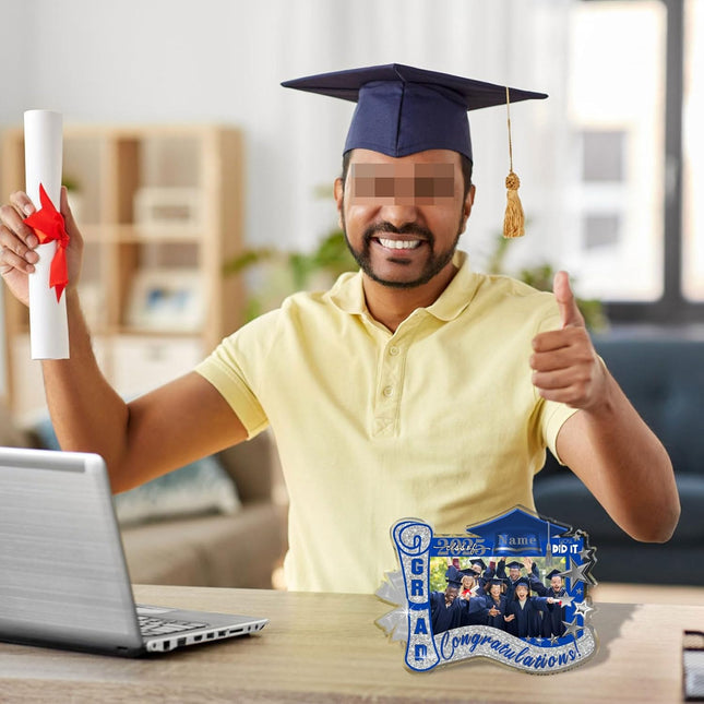 UUBAO Customized Graduation Plaque with Photo Crystal Desktop Keepsake Gift (Blue and Silver)