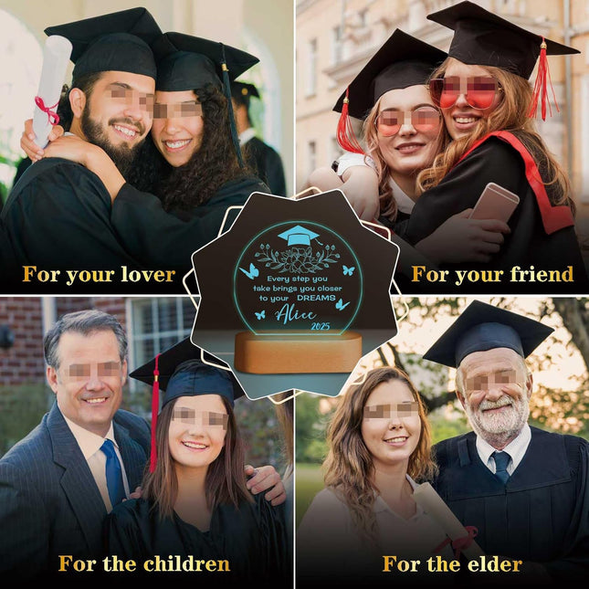 UUBAO Personalized Graduation Lamp Gifts for Her or Him Class of 2025 Custom Name College & Year Congrats Grad 3D Illusion Night Light Decoration for High School Graduation or University (Flower Butterfly)