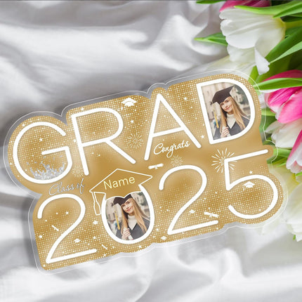 UUBAO Personalized Graduation Gift Neon Signs Congrats Grad LED Light Signs with Photo 2025 Party Backdrop Light Sign Decor (Champagne)