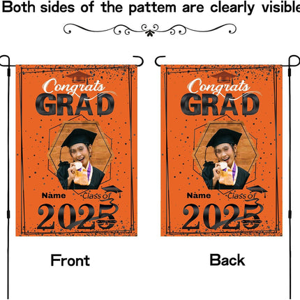 UUBAO Custom Graduation Garden Flag with Photo Class of 2025 Congrats Grad Double Sided Yard Flag Decorative Gifts (Orange)