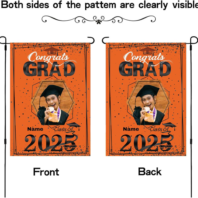 UUBAO Custom Graduation Garden Flag with Photo Class of 2025 Congrats Grad Double Sided Yard Flag Decorative Gifts (Orange)
