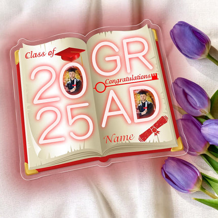 UUBAO Personalized Graduation Gift Neon Signs Congrats Grad LED Light Signs with Photo 2025 Party Backdrop Light Sign Decor (Red)