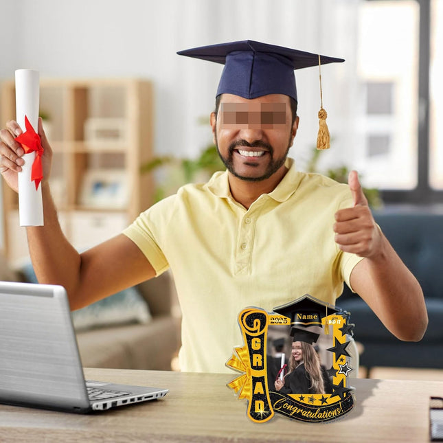 UUBAO Customized Graduation Plaque with Single Picture Custom Picture 2025 Congrats Grad Crystal Desktop Farewell Keepsake Gift (Black and Gold)